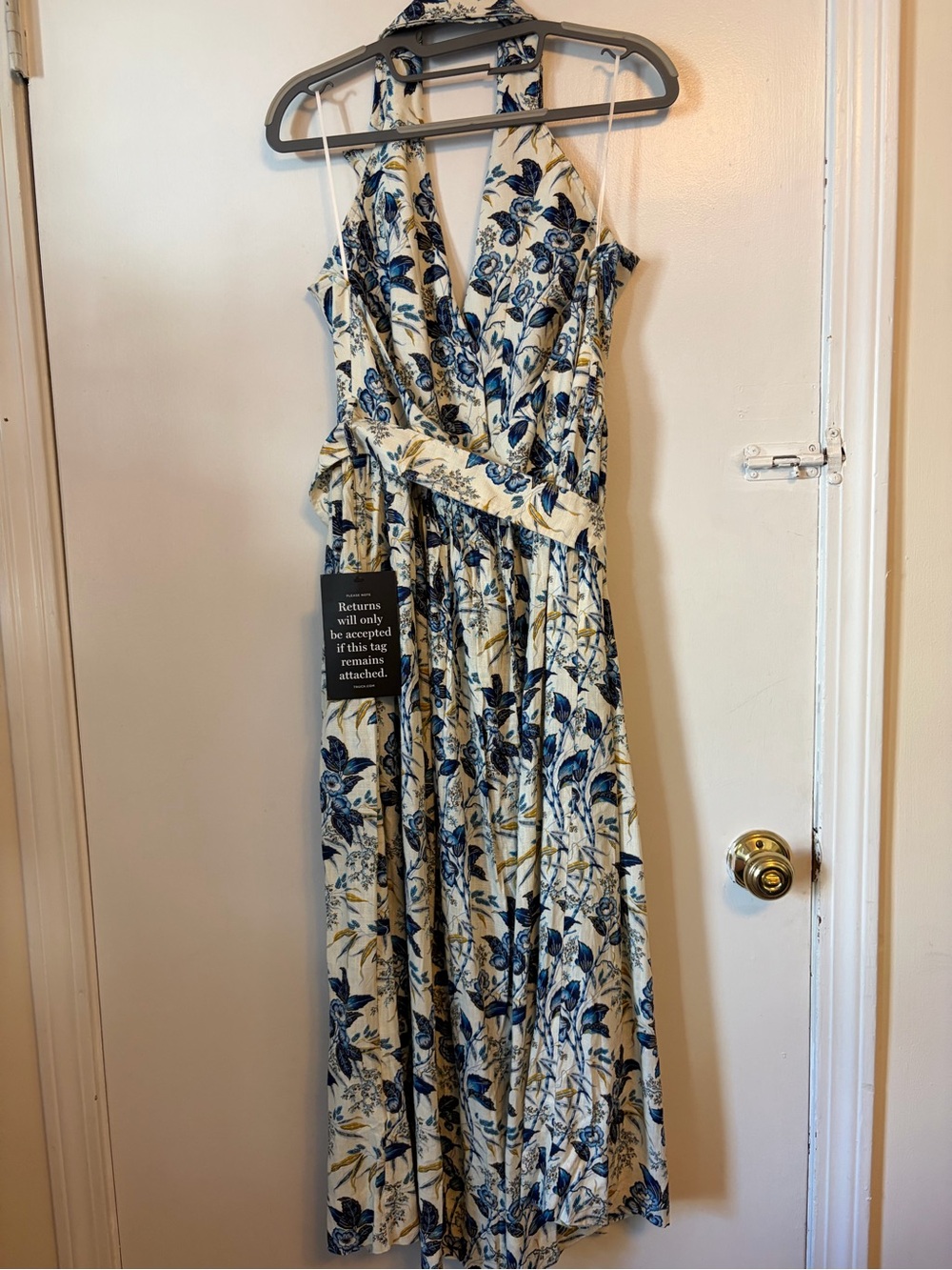 NWT Tuckernuck Blue and White Halter Floral- Lena Midi Dress - Picture 4 of 6